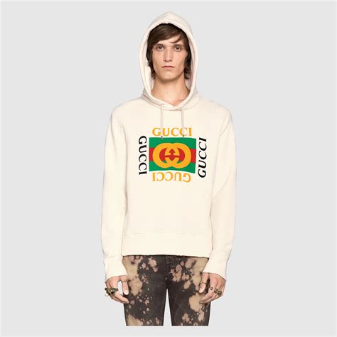 hooded cotton sweatshirt with gucci logo|gucci hoodie reflective.